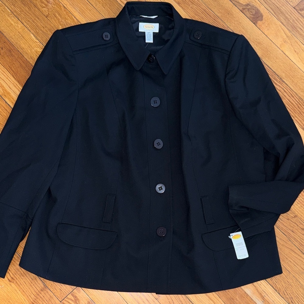 NWT Talbots vintage Black blazer jacket Trench made in USA wool blend size 18W